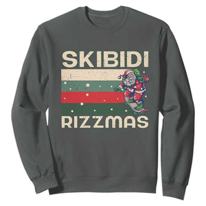 Funny Christmas Sweatshirt Skibidi Rizzmas Rizz Santa Clause Skating Board Xmas Retro Stripe TS10 Dark Heather Print Your Wear