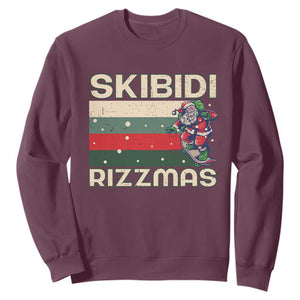 Funny Christmas Sweatshirt Skibidi Rizzmas Rizz Santa Clause Skating Board Xmas Retro Stripe TS10 Maroon Print Your Wear