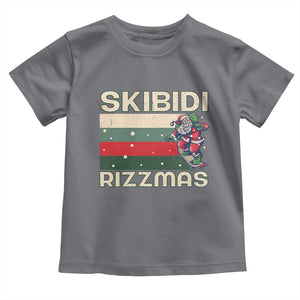 Funny Christmas Toddler T Shirt Skibidi Rizzmas Rizz Santa Clause Skating Board Xmas Retro Stripe TS10 Charcoal Print Your Wear