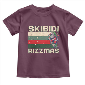 Funny Christmas Toddler T Shirt Skibidi Rizzmas Rizz Santa Clause Skating Board Xmas Retro Stripe TS10 Maroon Print Your Wear