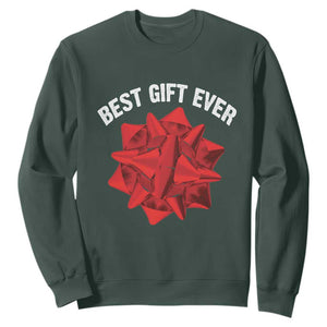 Christmas Present Costume Sweatshirt Best Gift Ever Red Bow TS10 Dark Forest Green Print Your Wear