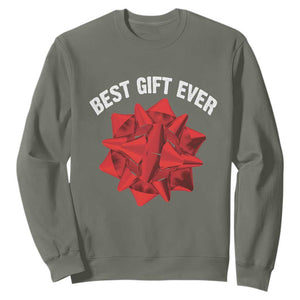 Christmas Present Costume Sweatshirt Best Gift Ever Red Bow TS10 Military Green Print Your Wear