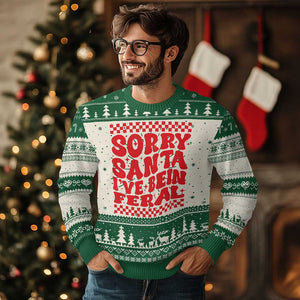 Baby Ugly Christmas Sweater Sorry Santa I've Been Feral Toddler Kids TS10 Green Print Your Wear