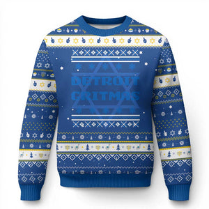 Detroit Ugly Christmas Hanukkah Ugly Sweater Michigan 313 City TS10 Blue White Print Your Wear