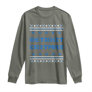 Detroit Ugly Christmas Long Sleeve Shirt Michigan 313 City TS10 Military Green Print Your Wear