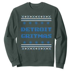 Detroit Ugly Christmas Sweatshirt Michigan 313 City TS10 Dark Forest Green Print Your Wear