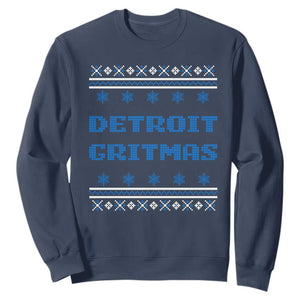 Detroit Ugly Christmas Sweatshirt Michigan 313 City TS10 Navy Print Your Wear