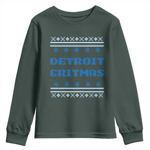 Detroit Ugly Christmas Youth Sweatshirt Michigan 313 City TS10 Dark Forest Green Print Your Wear