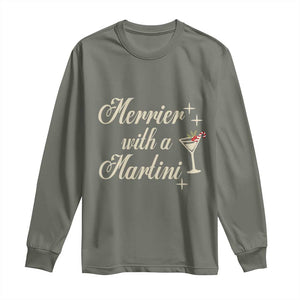 Merrier With a Martini Christmas Long Sleeve Shirt TS10 Military Green Print Your Wear
