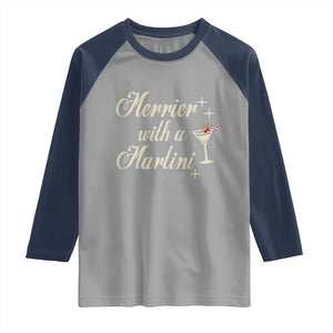 Merrier With a Martini Christmas Raglan Shirt TS10 Sport Gray Navy Print Your Wear