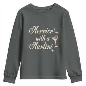 Merrier With a Martini Christmas Youth Sweatshirt TS10 Dark Heather Print Your Wear