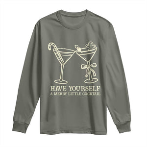 Christmas Cocktail Long Sleeve Shirt Merry Little Cocktail Espresso Martini TS10 Military Green Print Your Wear