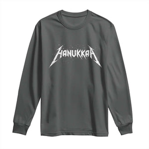 Hanukkah Heavy Metal Long Sleeve Shirt Latke Party Jewish Menorah Dreidel TS10 Dark Heather Print Your Wear