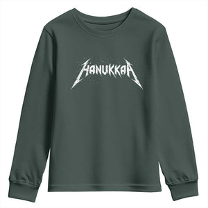 Hanukkah Heavy Metal Youth Sweatshirt Latke Party Jewish Menorah Dreidel TS10 Dark Forest Green Print Your Wear