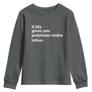 Life Gives Potatoes Make Latkes Youth Sweatshirt Funny Hanukkah Gift Jewish Holiday TS10 Dark Heather Print Your Wear