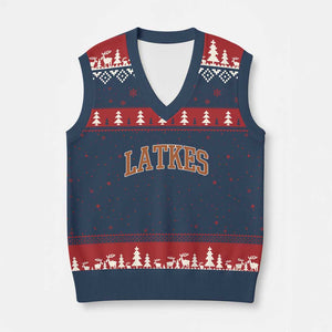 Latkes V-Neck Knit Sweater Vest Funny Hanukkah Gift Jewish Holiday Food Apparel TS10 Navy Red Print Your Wear