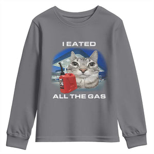 Sarcastic Cat Meme Youth Sweatshirt Funny Retro I Eated All The Gas Gen Z Humor TS10 Charcoal Print Your Wear