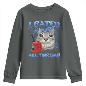 Sarcastic Cat Meme Youth Sweatshirt I Eated All The Gas Gen Z Humor Bootleg TS10 Dark Heather Print Your Wear