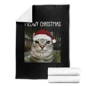 Meowy Christmas Throw Blanket Xmas Silly Staring Cat Meme Santa Hat TS10 Black Print Your Wear