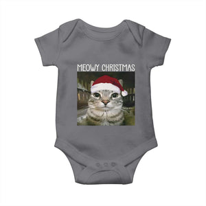 Meowy Christmas Baby Onesie Xmas Silly Staring Cat Meme Santa Hat TS10 Charcoal Print Your Wear