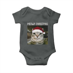 Meowy Christmas Baby Onesie Xmas Silly Staring Cat Meme Santa Hat TS10 Dark Heather Print Your Wear