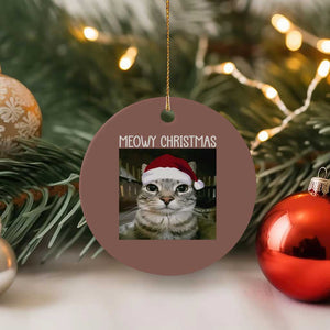 Meowy Christmas Ceramic Ornament Xmas Silly Staring Cat Meme Santa Hat TS10 1pc Mocha Print Your Wear