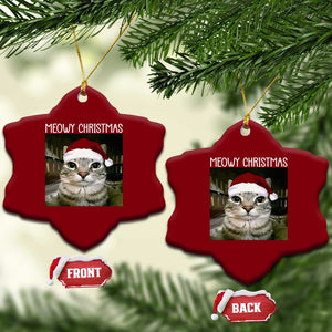 Meowy Christmas Ceramic Ornament Xmas Silly Staring Cat Meme Santa Hat TS10 Print Your Wear