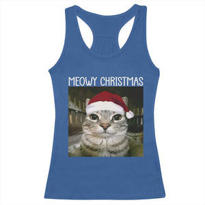 Meowy Christmas Racerback Tank Top Xmas Silly Staring Cat Meme Santa Hat TS10 Royal Blue Print Your Wear