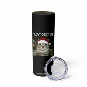 Meowy Christmas Skinny Tumbler Xmas Silly Staring Cat Meme Santa Hat TS10 Print Your Wear