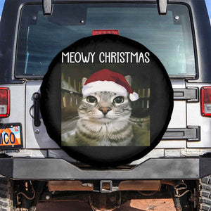 Meowy Christmas Spare Tire Cover Xmas Silly Staring Cat Meme Santa Hat TS10 No hole Black Print Your Wear