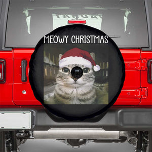Meowy Christmas Spare Tire Cover Xmas Silly Staring Cat Meme Santa Hat TS10 Black Print Your Wear