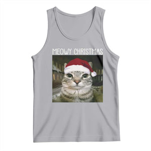Meowy Christmas Tank Top Xmas Silly Staring Cat Meme Santa Hat TS10 Athletic Heather Print Your Wear