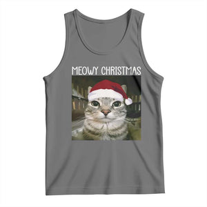 Meowy Christmas Tank Top Xmas Silly Staring Cat Meme Santa Hat TS10 Black Heather Print Your Wear