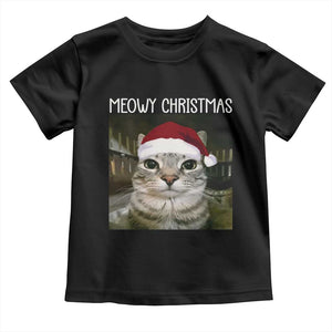 Meowy Christmas Toddler T Shirt Xmas Silly Staring Cat Meme Santa Hat TS10 Black Print Your Wear