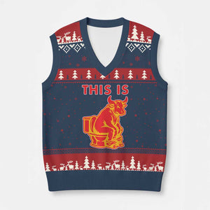 This Is Bull Shit V-Neck Knit Sweater Vest Bullshit Sarcastic Embarrassing Gag Gifts TS10 Navy Red Print Your Wear