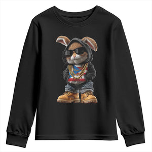 Bunny Puerto Rican Flag Youth Sweatshirt Puerto Rican Taino Boricua Vibes TS10 Black Print Your Wear