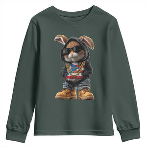 Bunny Puerto Rican Flag Youth Sweatshirt Puerto Rican Taino Boricua Vibes TS10 Dark Forest Green Print Your Wear