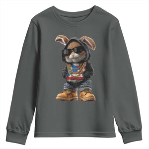 Bunny Puerto Rican Flag Youth Sweatshirt Puerto Rican Taino Boricua Vibes TS10 Dark Heather Print Your Wear
