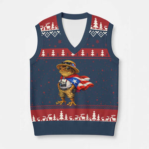 Coqui Frog Puerto Rico Flag V-Neck Knit Sweater Vest Puerto Rican Taino Boricua Vibes TS10 Navy Red Print Your Wear