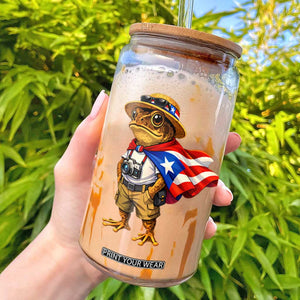 Coqui Frog Puerto Rico Flag Glass Can Puerto Rican Taino Boricua Vibes TS10 Black Print Your Wear