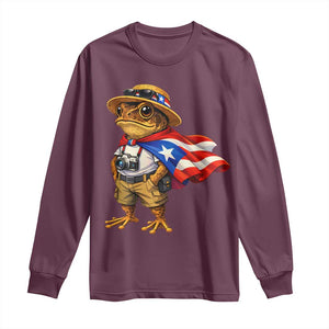 Coqui Frog Puerto Rico Flag Long Sleeve Shirt Puerto Rican Taino Boricua Vibes TS10 Maroon Print Your Wear