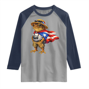 Coqui Frog Puerto Rico Flag Raglan Shirt Puerto Rican Taino Boricua Vibes TS10 Sport Gray Navy Print Your Wear