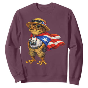 Coqui Frog Puerto Rico Flag Sweatshirt Puerto Rican Taino Boricua Vibes TS10 Maroon Print Your Wear