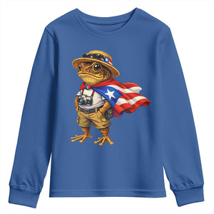 Coqui Frog Puerto Rico Flag Youth Sweatshirt Puerto Rican Taino Boricua Vibes TS10 Royal Blue Print Your Wear