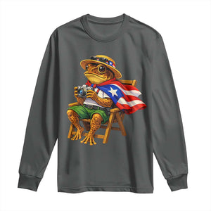Funny Coqui Frog Puerto Rico Flag Long Sleeve Shirt Puerto Rican Taino Boricua Hispanic TS10 Dark Heather Print Your Wear