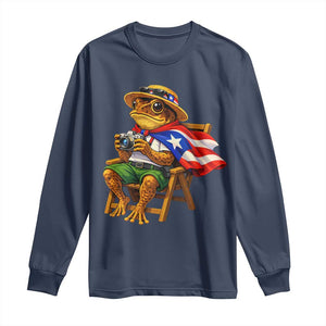 Funny Coqui Frog Puerto Rico Flag Long Sleeve Shirt Puerto Rican Taino Boricua Hispanic TS10 Navy Print Your Wear