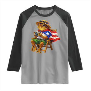 Funny Coqui Frog Puerto Rico Flag Raglan Shirt Puerto Rican Taino Boricua Hispanic TS10 Sport Gray Black Print Your Wear