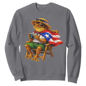 Funny Coqui Frog Puerto Rico Flag Sweatshirt Puerto Rican Taino Boricua Hispanic TS10 Charcoal Print Your Wear