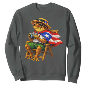 Funny Coqui Frog Puerto Rico Flag Sweatshirt Puerto Rican Taino Boricua Hispanic TS10 Dark Heather Print Your Wear