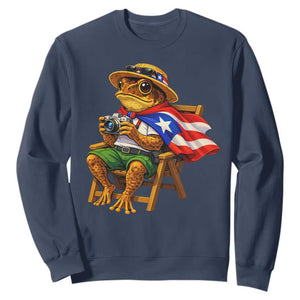 Funny Coqui Frog Puerto Rico Flag Sweatshirt Puerto Rican Taino Boricua Hispanic TS10 Navy Print Your Wear